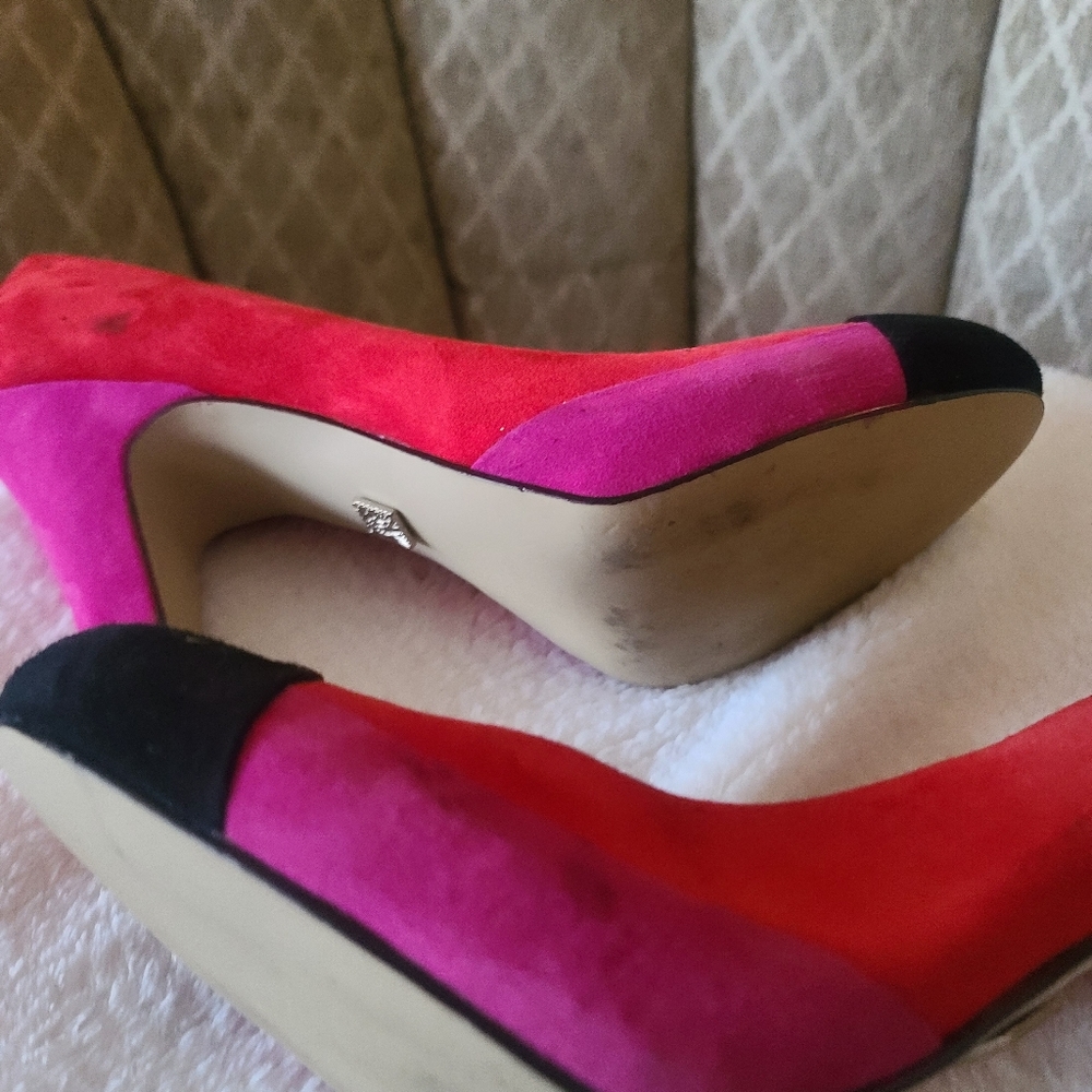 Anne Klein red suede colorblock shoe; worn 3